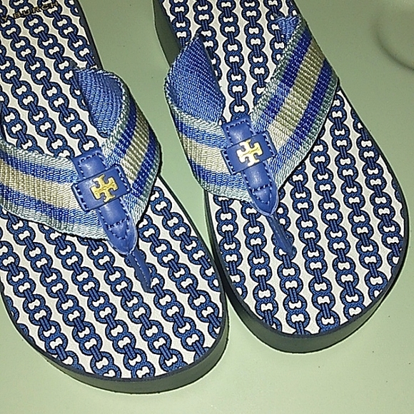 Brand New☆TORY BURCH☆Women's Infradito Blue Gemini Link Wedge Sandals☆Size 6M - Picture 12 of 13
